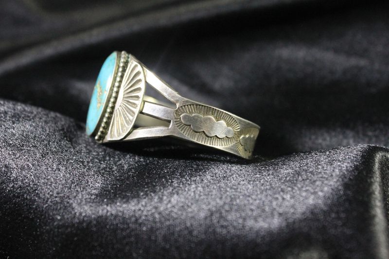 Sterling Silver and Turquoise Intricate Stamped Bracelet