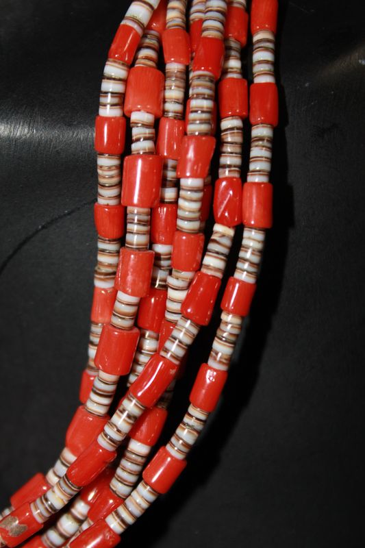 Coral &amp; Cowrie Shell Heishi Beaded Necklace