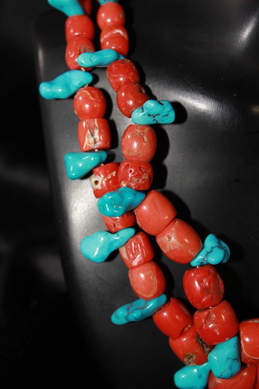 Natural Coral and Turquoise Beaded Necklace