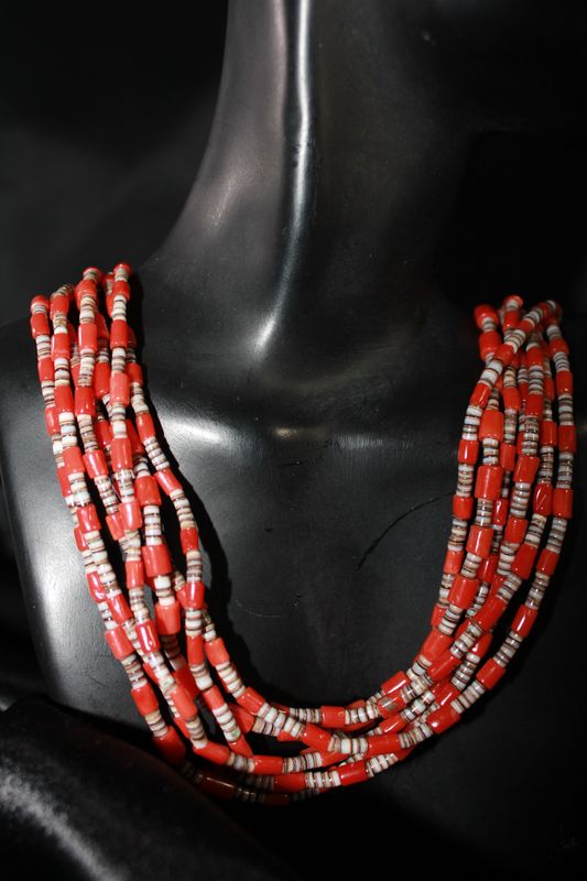 Coral &amp; Cowrie Shell Heishi Beaded Necklace