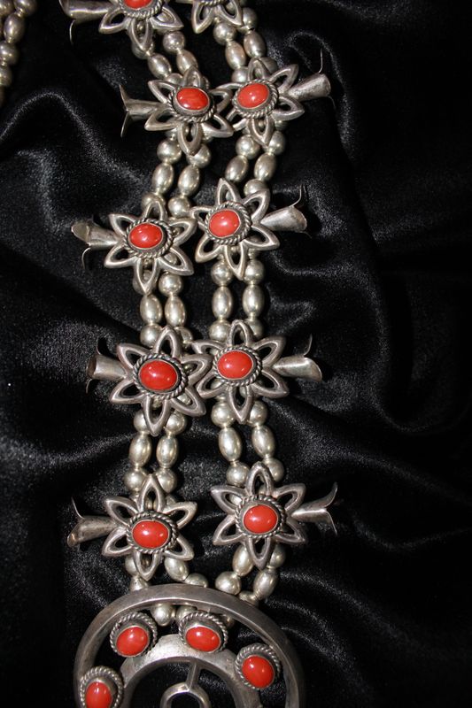 Sterling Silver and Natural Mediterranean Coral Squash Blossom