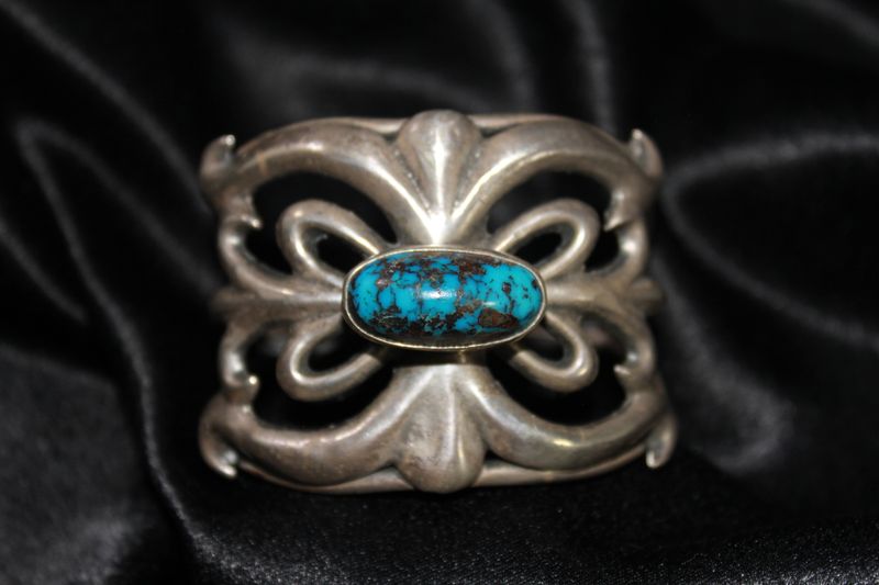 Sterling Silver and Hi-Grade Persian Turquoise Sand Cast Bracelet