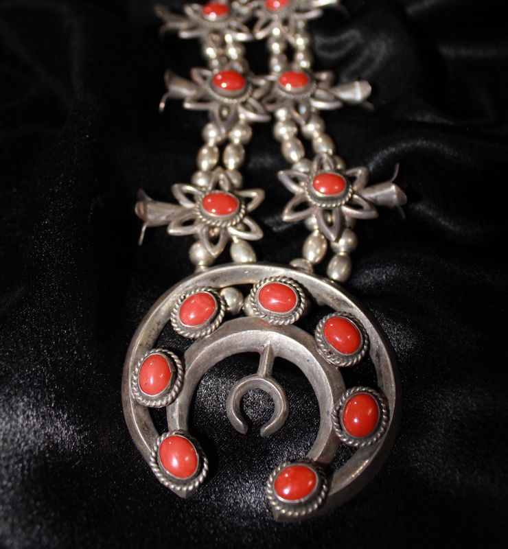Sterling Silver and Natural Mediterranean Coral Squash Blossom