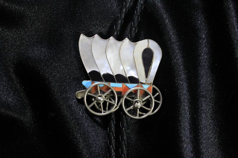 Zuni Wagon Inlay Bolo Tie