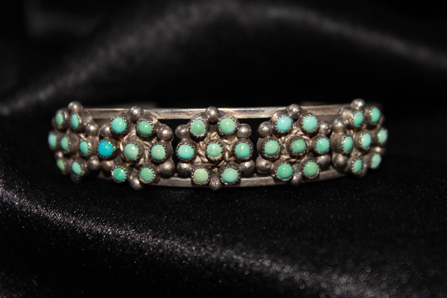 Sterling Silver 5 Flower Turquoise Cluster Bracelet