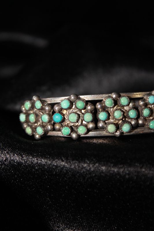 Sterling Silver 5 Flower Turquoise Cluster Bracelet