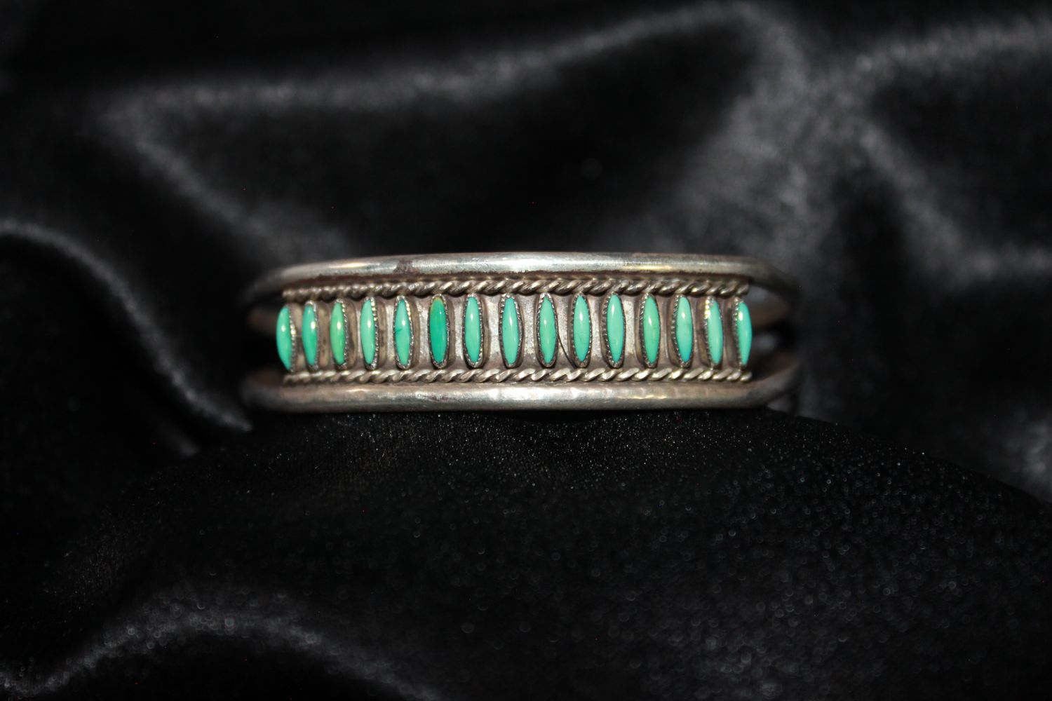 Zuni Sterling Silver and Turquoise Needlepoint Bracelet