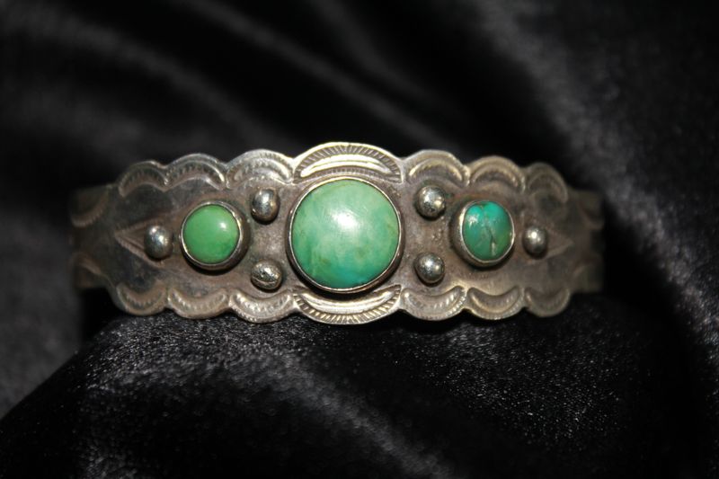 Sterling Silver Stamped Bracelet with Turquoise