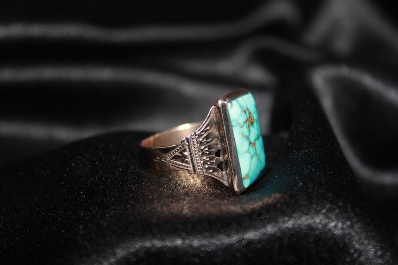 Natural Nevada Turquoise &amp; 14K Rose Gold Ring