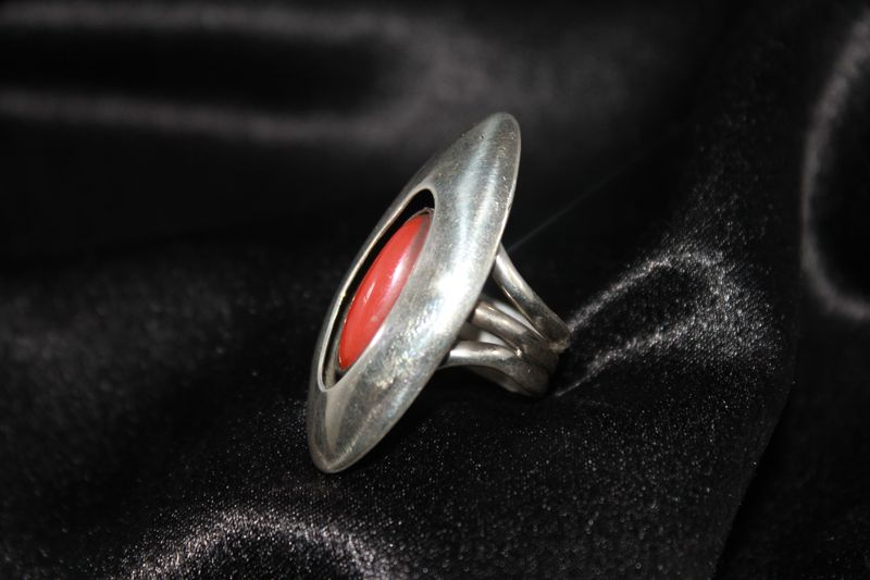 Sterling Silver and Coral Shadow Box Ring