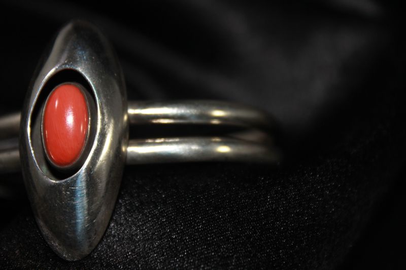 Sterling Silver and Coral Shadow Box Bracelet