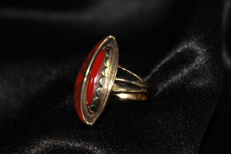 Pat Weber 14K Yellow Gold &amp; Coral Ring