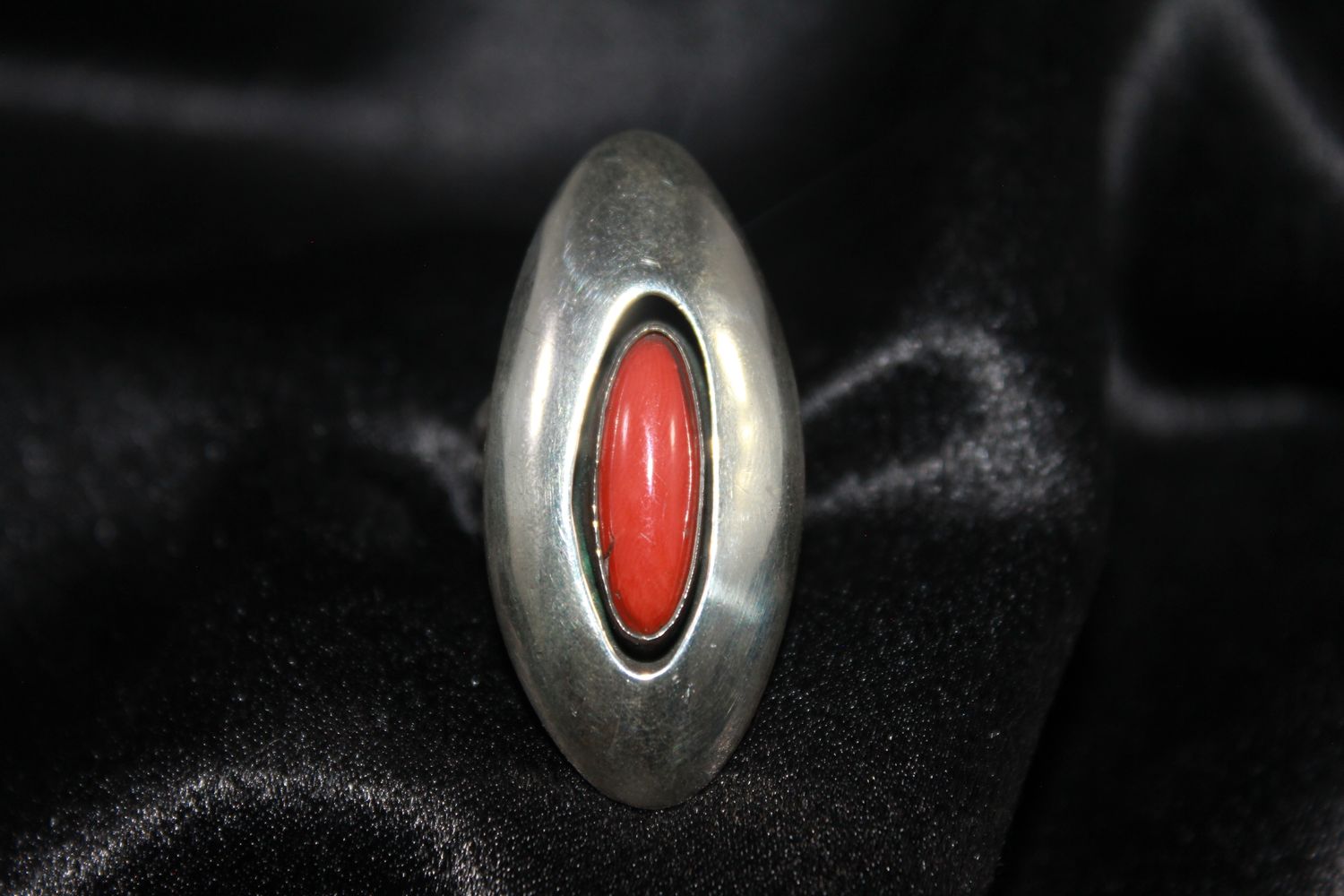 Sterling Silver and Coral Shadow Box Ring