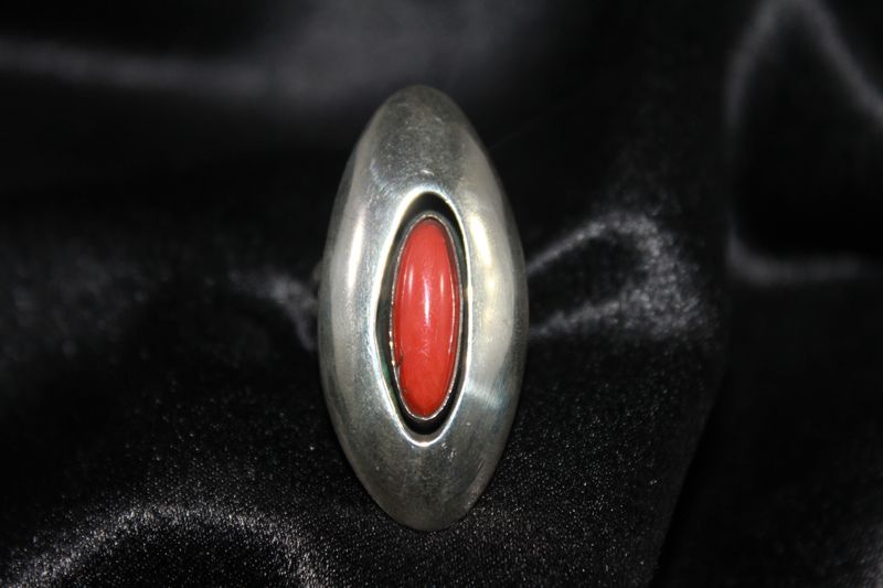 Sterling Silver and Coral Shadow Box Ring