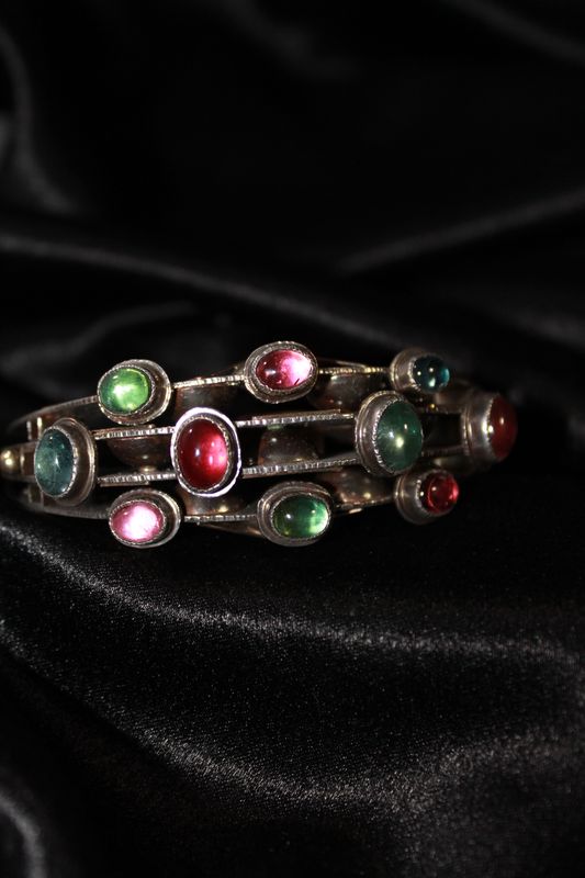 Sterling Silver, 14K Yellow Gold, and Tourmaline Bracelet