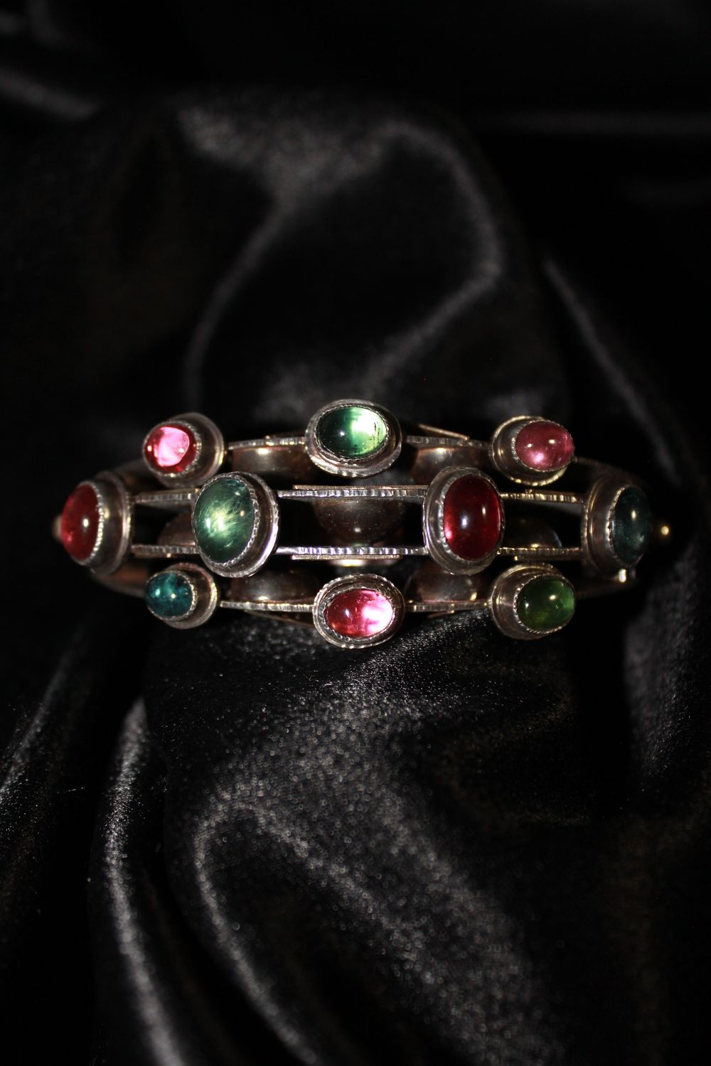 Sterling Silver, 14K Yellow Gold, and Tourmaline Bracelet