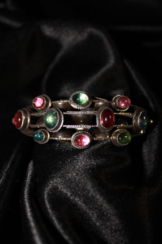 Sterling Silver, 14K Yellow Gold, and Tourmaline Bracelet