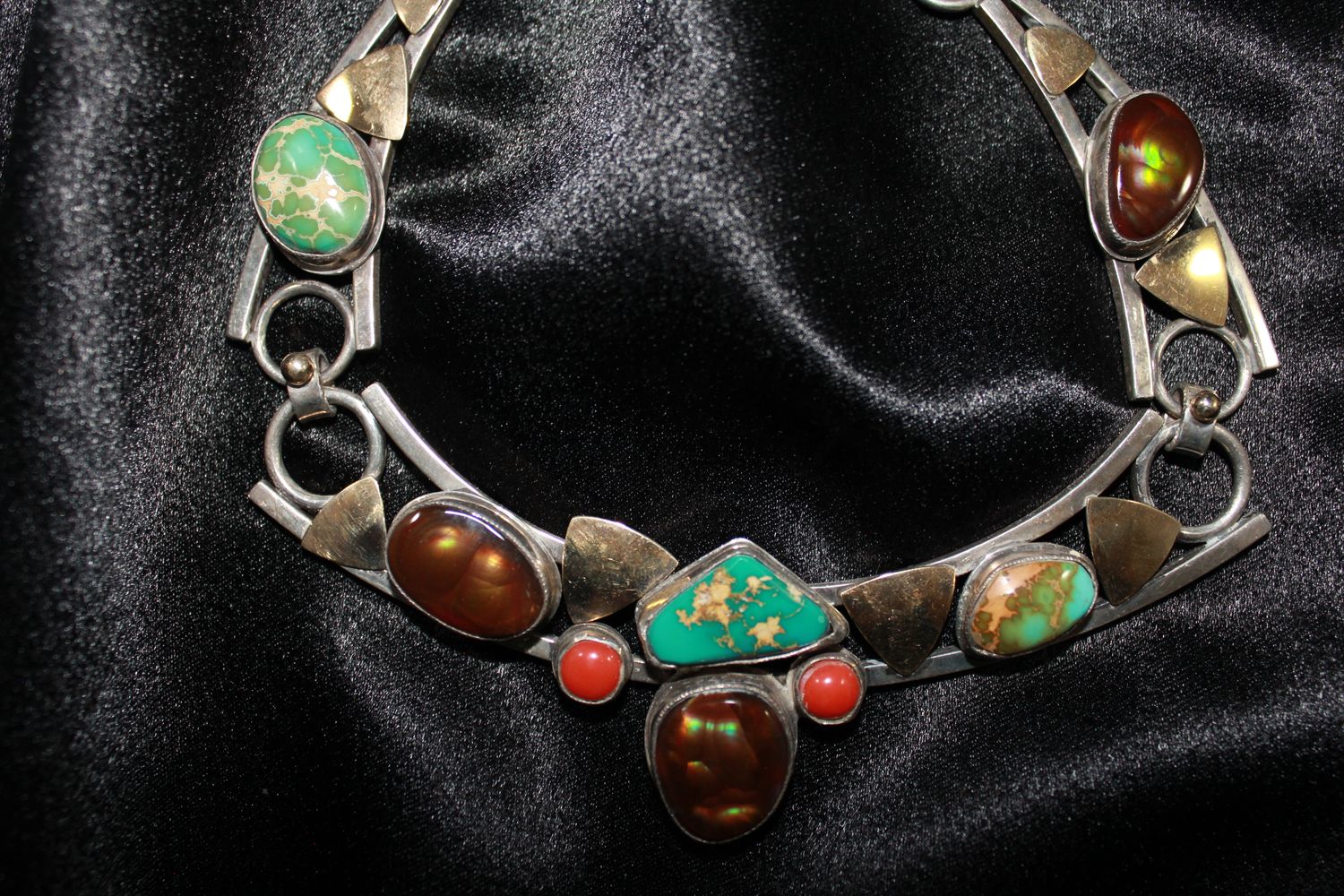 Sterling Silver &amp; 14K Yellow Gold Multi Stone Necklace