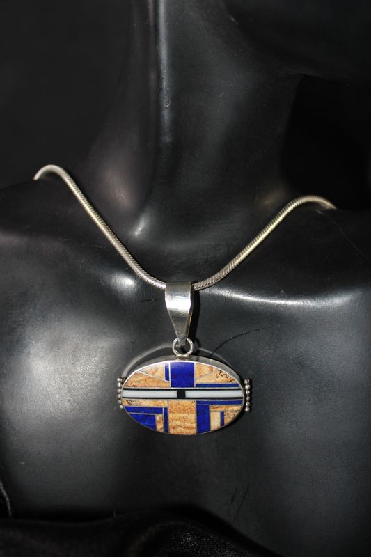 Sterling Silver Multi Stone Inlay Pendant