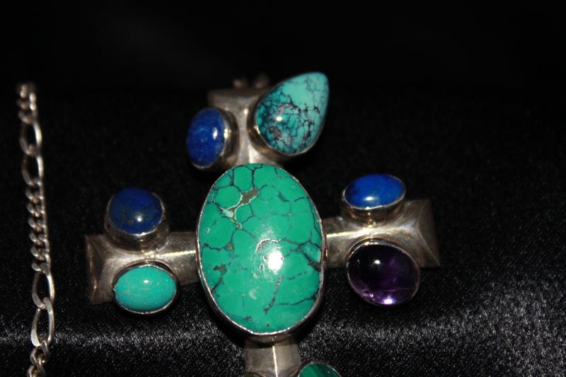Multi Stone Cabochon Cross Pendant