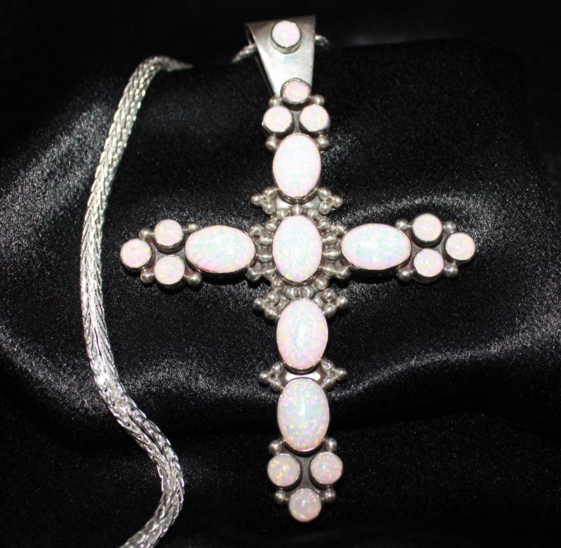 Sterling Silver and Opal Cross Pendant