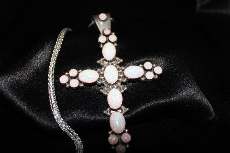 Sterling Silver and Opal Cross Pendant