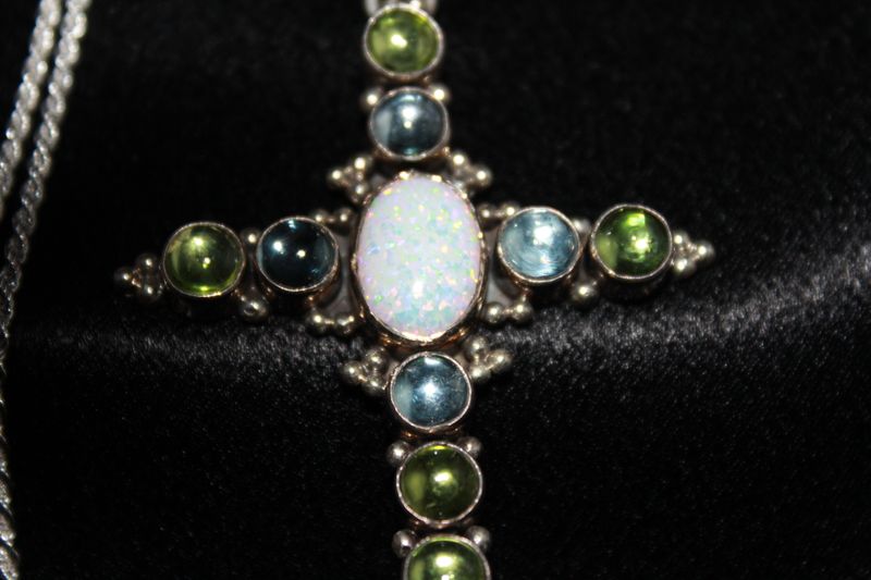 Sterling Silver &amp; Multi Stone Cross Pendant
