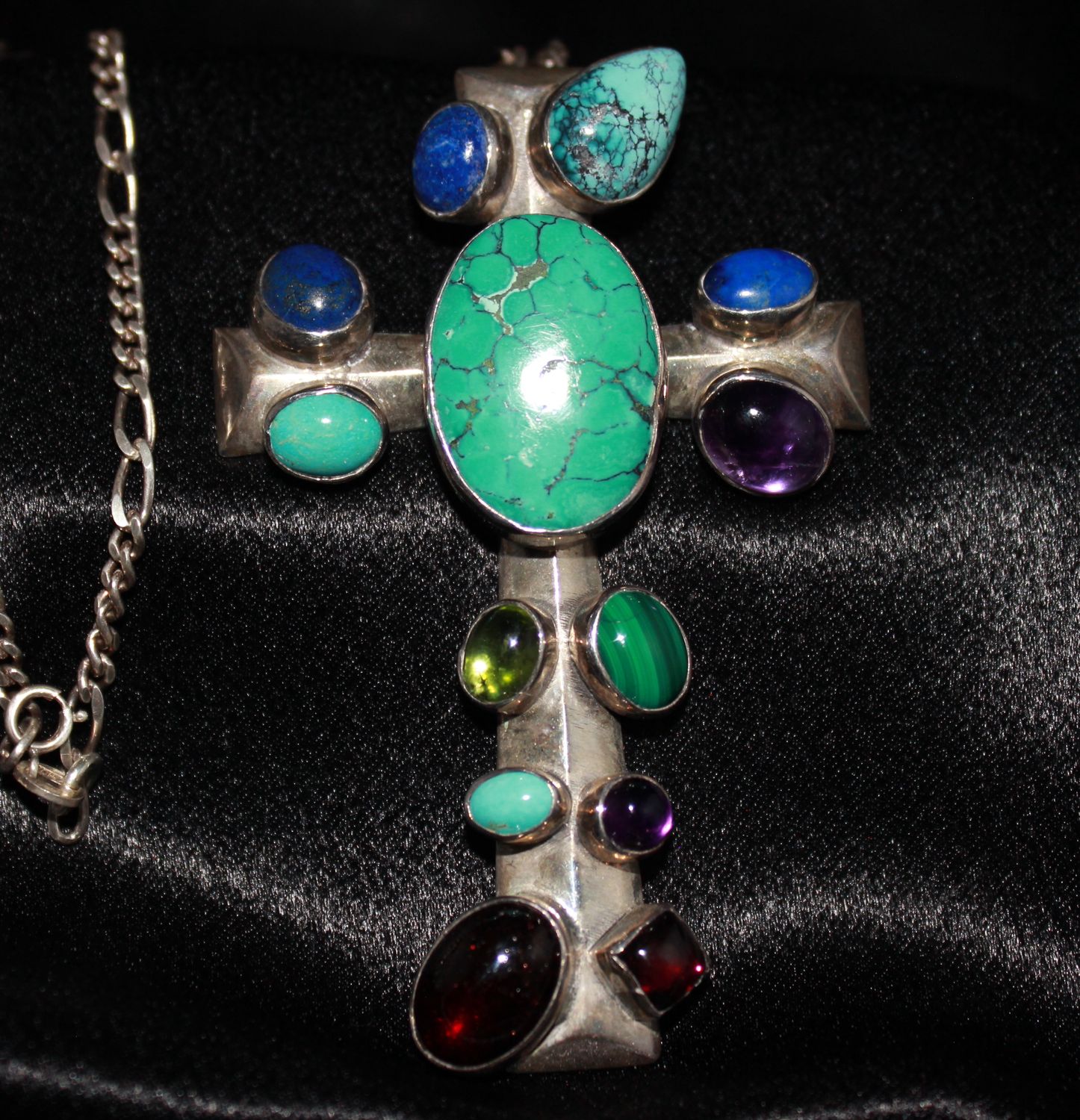 Multi Stone Cabochon Cross Pendant