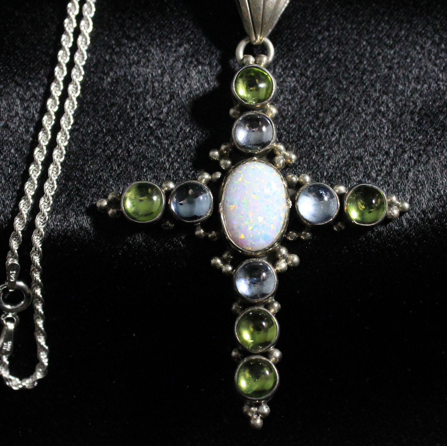 Sterling Silver &amp; Multi Stone Cross Pendant