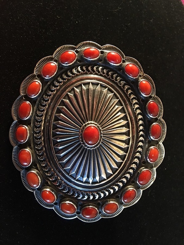 Navajo Sterling Silver &amp; Coral Belt Buckle