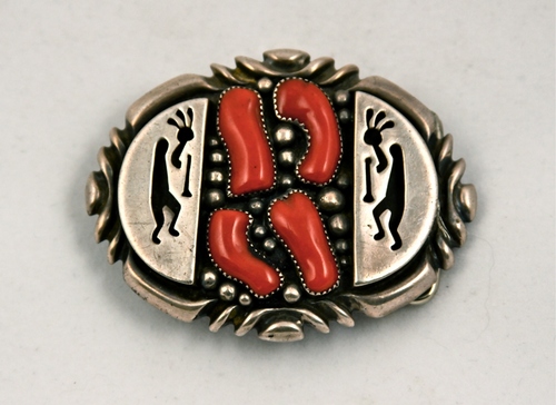 Wilson Begay Navajo Silver Coral Kokopelli Buckle