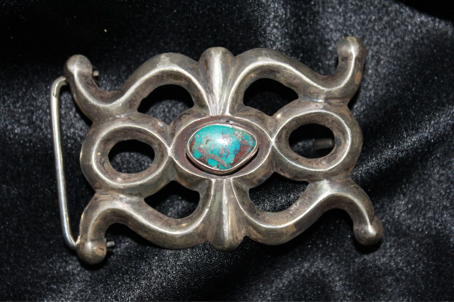 Navajo Sterling Silver and Bisbee Turquoise Belt Buckle