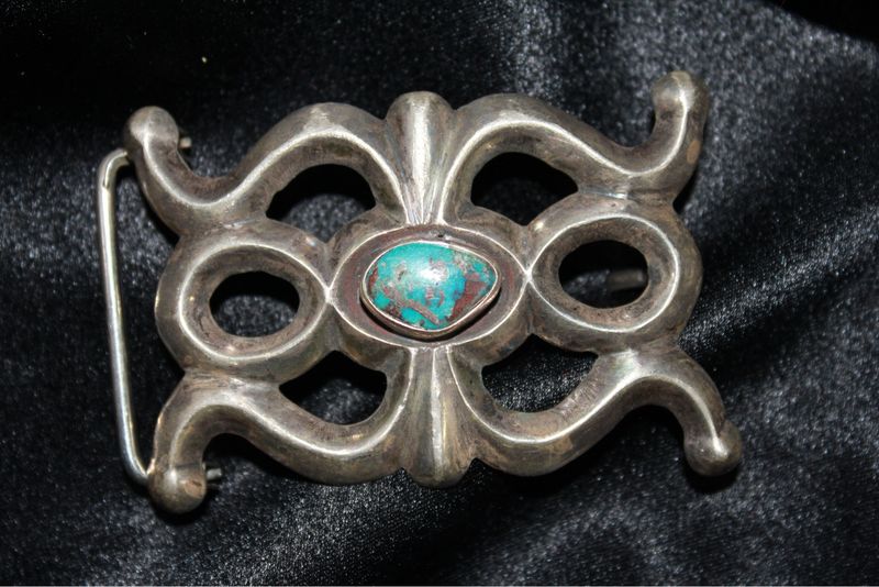 Navajo Sterling Silver and Bisbee Turquoise Belt Buckle