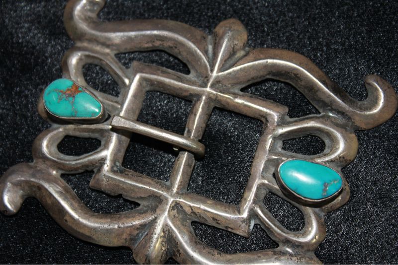 Navajo Sterling Silver and Natural Turquoise Belt Buckle