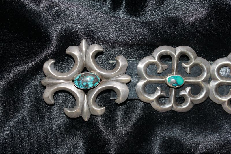 Sand Cast Concho Belt with Bisbee Turquoise
