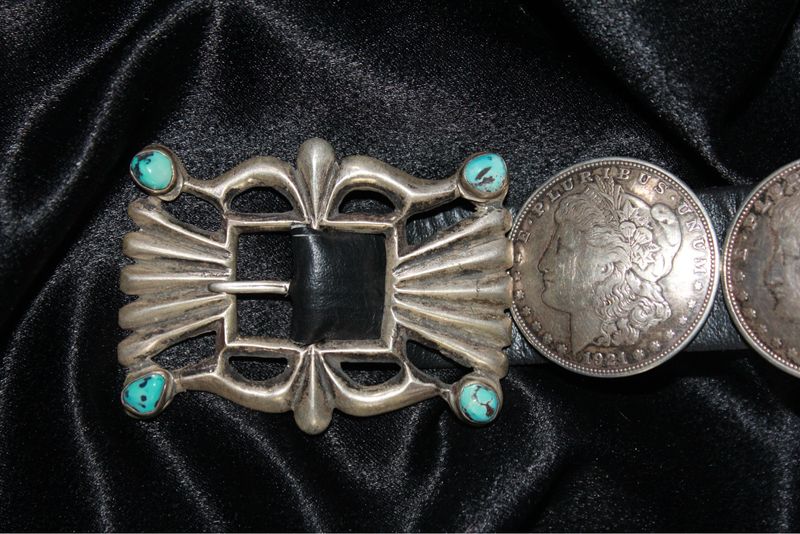 Sterling Silver Coin and Turquoise Concho Belt