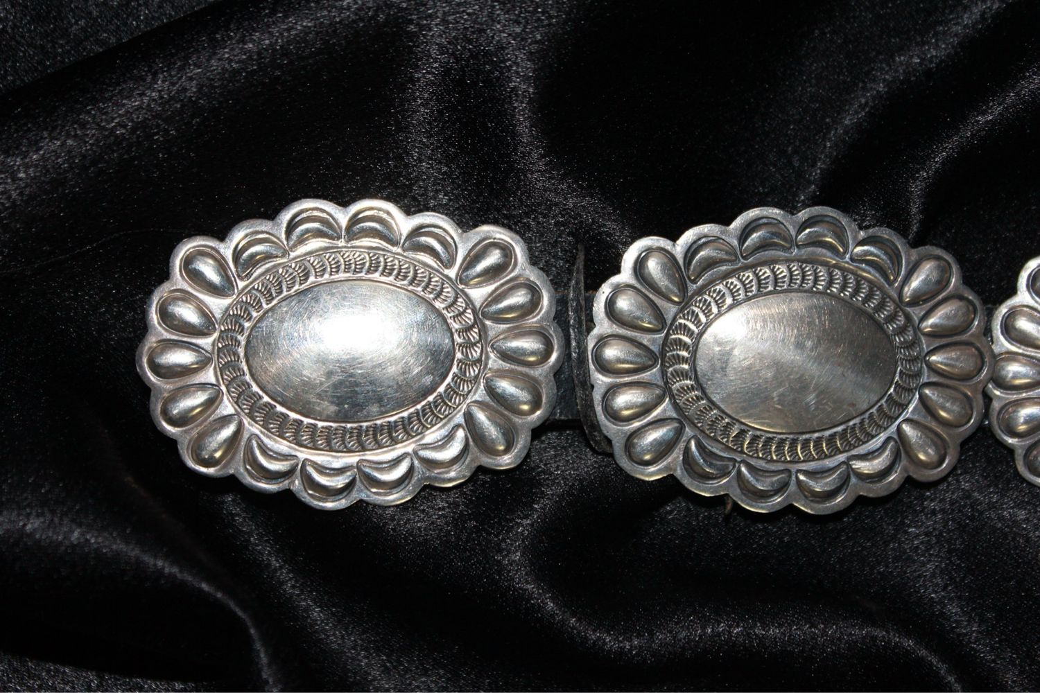 Belt with Sterling Silver Stamped Conchos