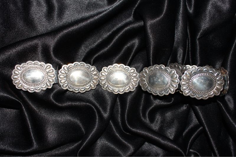 Belt with Sterling Silver Stamped Conchos