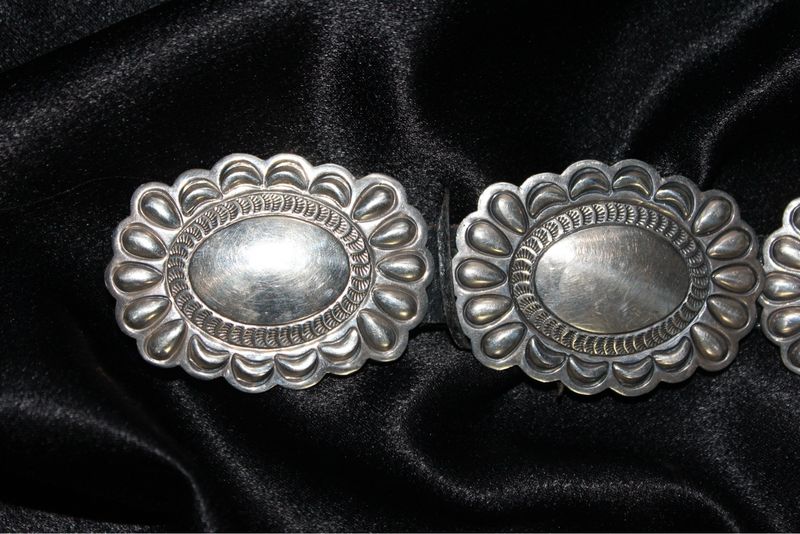 Belt with Sterling Silver Stamped Conchos