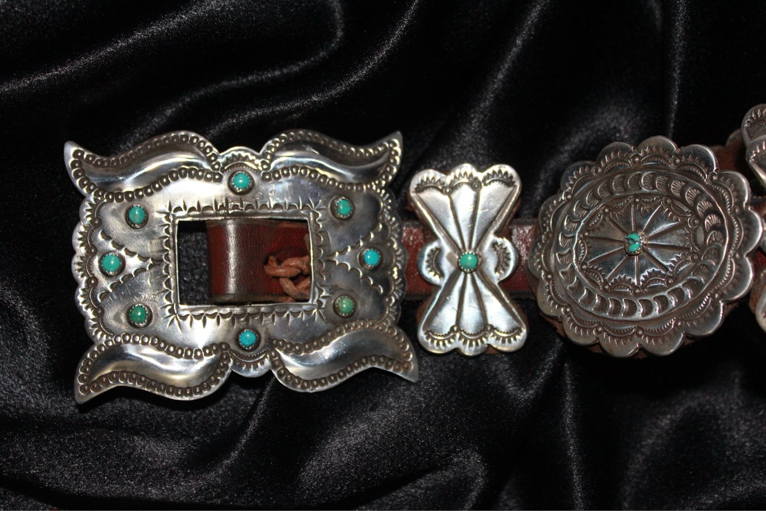 Sterling Silver and Turquoise Flower + Butterfly Concho Belt