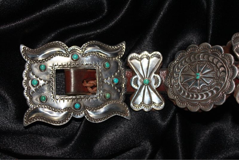 Sterling Silver and Turquoise Flower + Butterfly Concho Belt