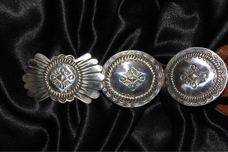 Sterling Silver Concho Belt on Brown Leather