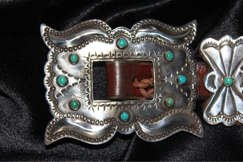Sterling Silver and Turquoise Flower + Butterfly Concho Belt