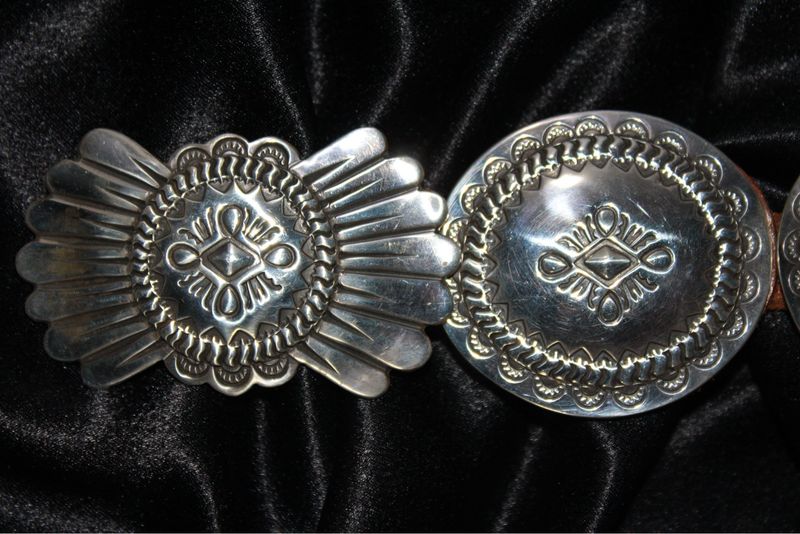 Sterling Silver Concho Belt on Brown Leather