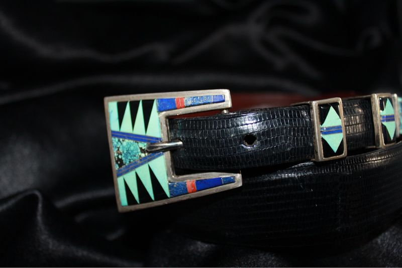 Black Lizard Skin Inlay Belt