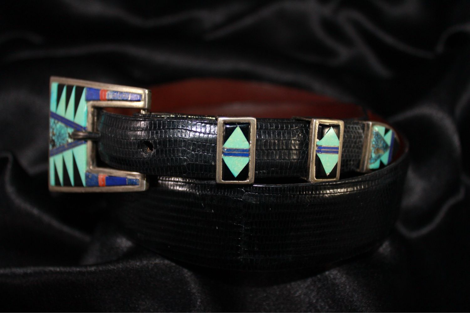 Black Lizard Skin Inlay Belt