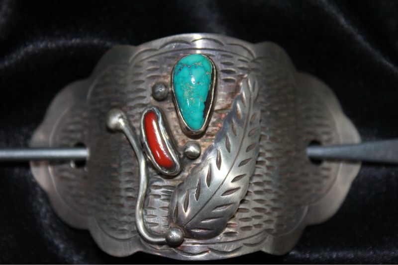 Sterling Silver, Coral and Turquoise Hair Piece