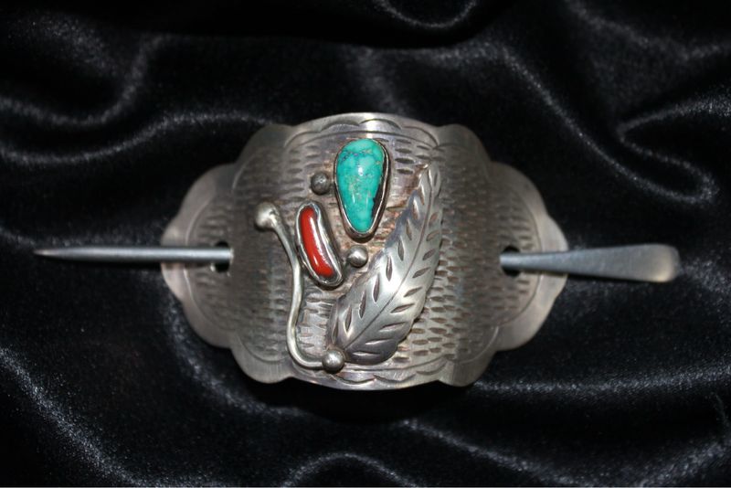 Sterling Silver, Coral and Turquoise Hair Piece