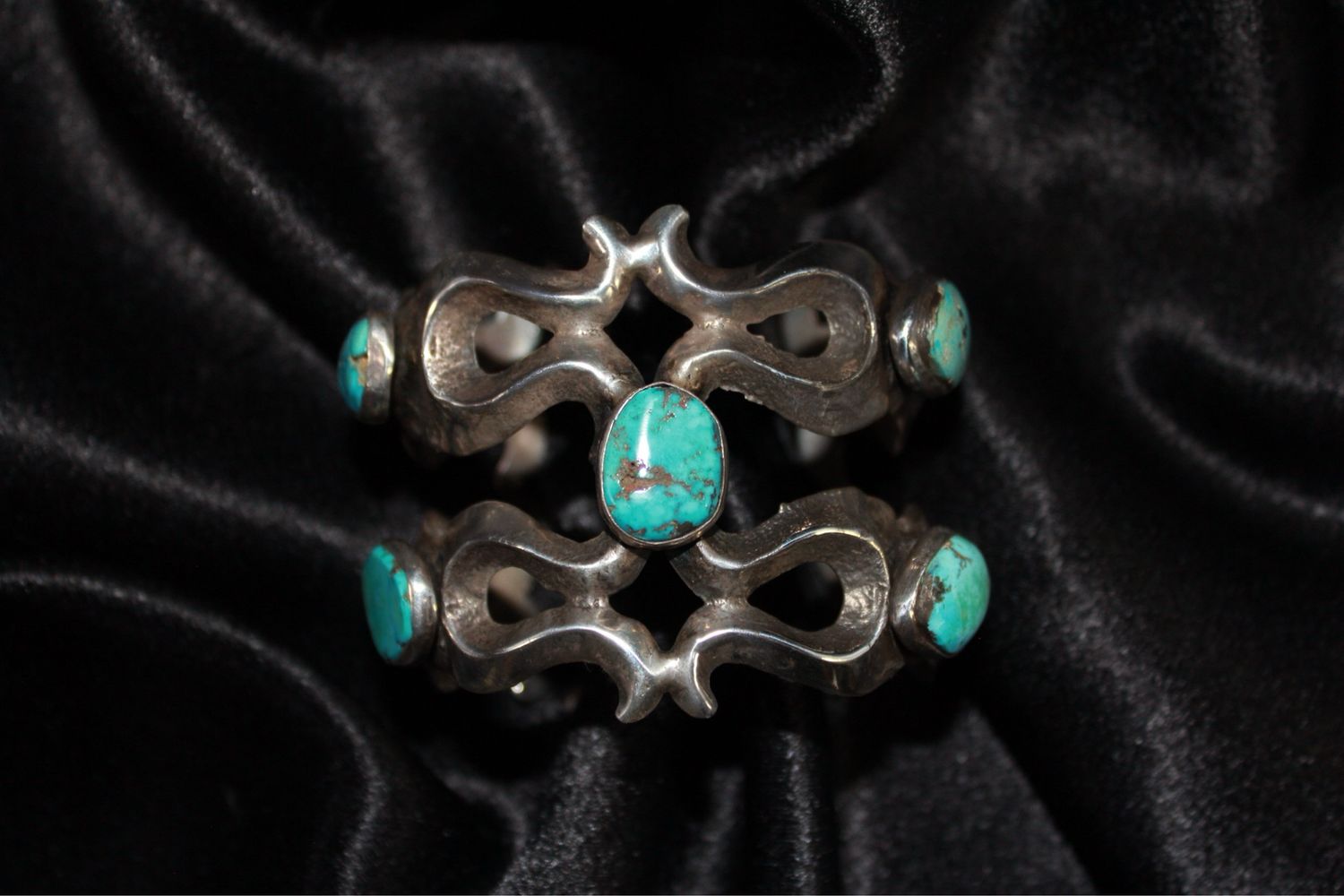 Sand Cast and 5 Turquoise Cabochon Bracelet