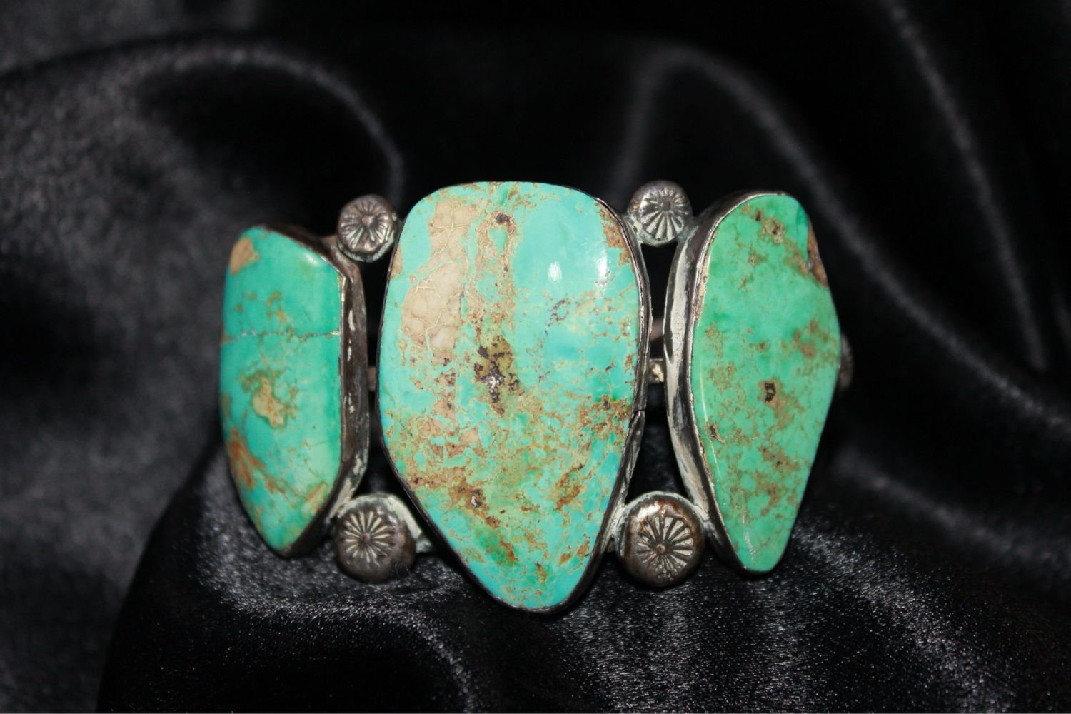 Sterling Silver and 3 Large Natural Turquoise Bracelet